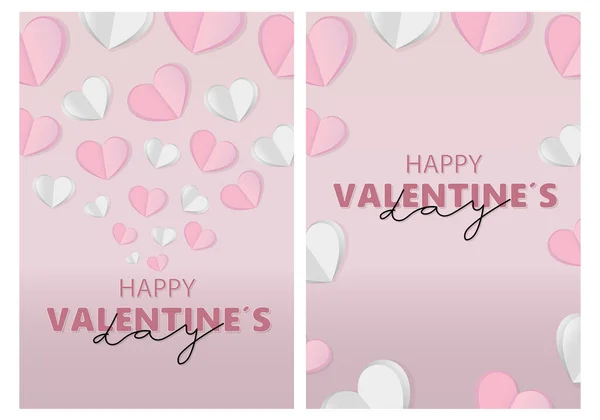 Set Van Twee Romantische Kaarten Voor Valentijnsdag Met Hartjes — Stockvector