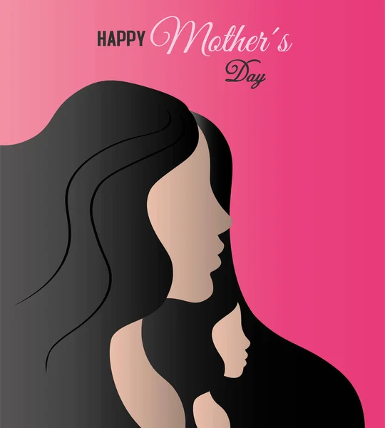 Happy Mother Day Mother Daughter Profile Silhouette Isolated Vector — Stock Vector