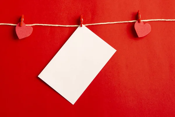 Corações Cartão Com Espaço Branco Para Texto Fundo Vermelho Deitado — Fotografia de Stock