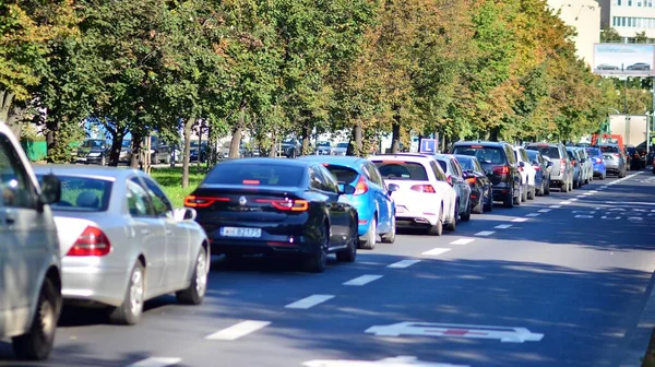 Varşova Polonya Ekim 2021 Şehirdeki Trafik Trafik Sıkışıklığı — Stok fotoğraf