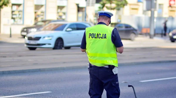 Accidente Coche Policía Tránsito Durante Una Acción —  Fotos de Stock