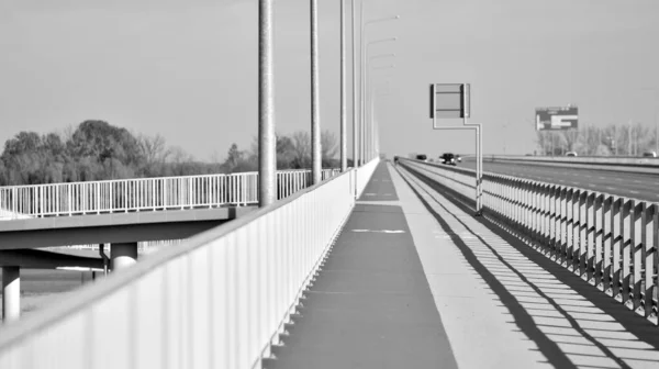 Велосипедная Дорожка Тротуар Через Мост Черное Белое — стоковое фото