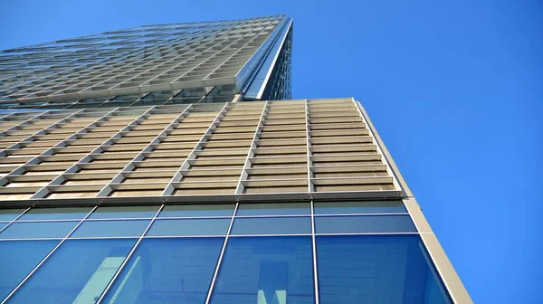 Commercial Building Close Blue Tone Gigantic Skyscraper Architecture Details Modern — Zdjęcie stockowe
