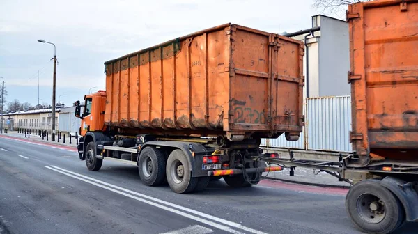 Warsaw Poland January 2022 Truck Removal Large Sized Garbage Municipal — Stockfoto