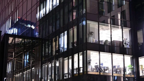 Office Building Night Building Facade Glass Lights View Illuminated Modern — Foto de Stock