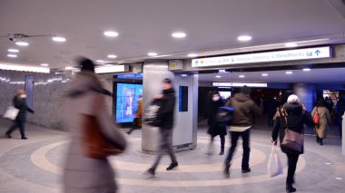 Warsaw, Poland. 11 January 2022. People go through an underpass. Blurred motion.