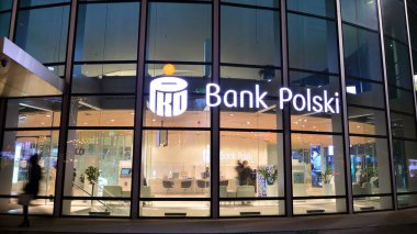 Warsaw, Poland. 11 January 2022. Sign PKO Bank Polski. Company signboard PKO Bank Polski. 