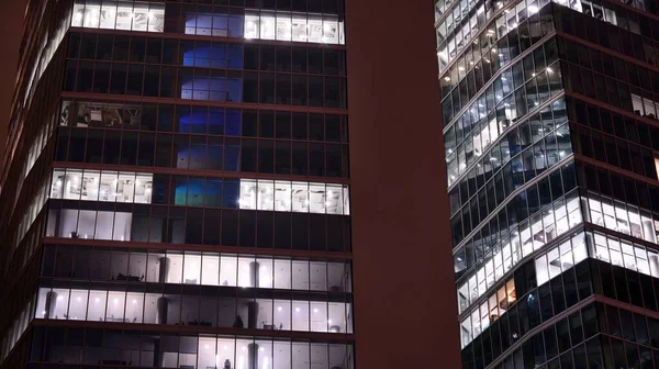 Office Building Night Building Facade Glass Lights View Illuminated Modern — Φωτογραφία Αρχείου