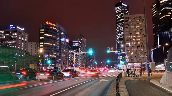 Warsaw Poland January 2022 Cityscape Early Night Time Urban Traffic — Foto de Stock