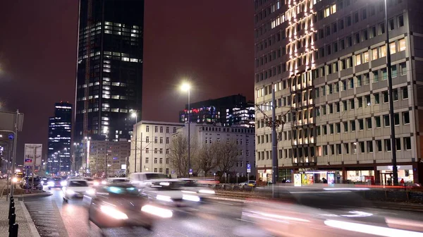 Warsaw Poland January 2022 Cityscape Early Night Time Urban Traffic — Stockfoto