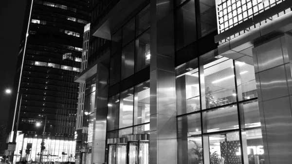 Amazing Night Cityscape Office Building Night Building Facade Glass Lights — Stock Photo, Image