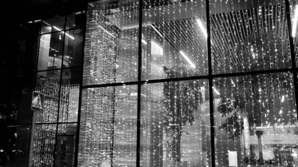 Splendido Paesaggio Urbano Notturno Edificio Uffici Notte Facciata Con Vetro — Foto Stock