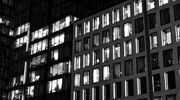 Paysage Urbain Nocturne Incroyable Immeuble Bureaux Nuit Façade Bâtiment Avec — Photo