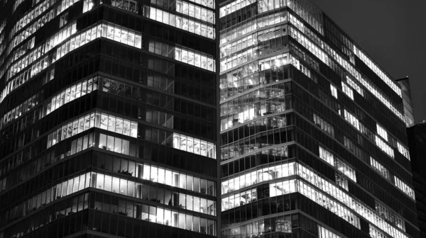 Paysage Urbain Nocturne Incroyable Immeuble Bureaux Nuit Façade Bâtiment Avec — Photo