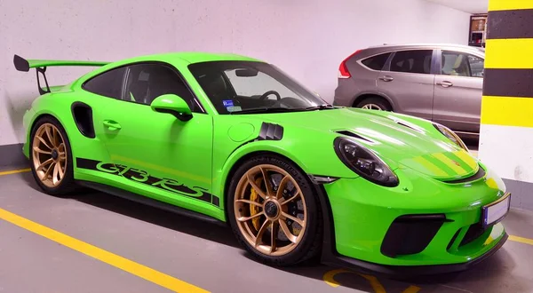 Varsovia Polonia Febrero 2022 Coche Deportivo Porsche 911 Gt3 Verde — Foto de Stock