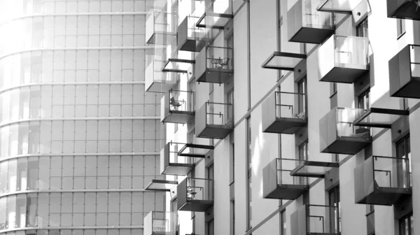 Fragmento Apartamento Residencial Moderno Com Edifícios Planos Exterior Detalhe Nova — Fotografia de Stock