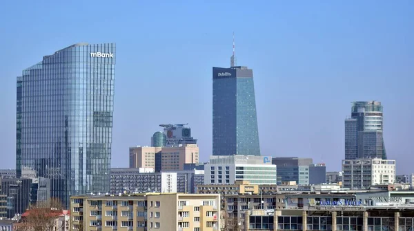 Varsovia Polonia Marzo 2022 Vista Aérea Rascacielos Del Centro Ciudad — Foto de Stock