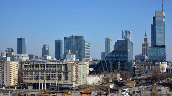Warsaw Poland March 2022 Aerial View Downtown Skyscrapers City Center — Stock Photo, Image