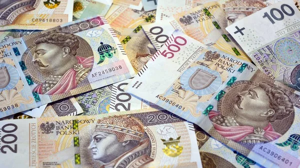 Fondo Hecho Billetes Polacos Zloty Polaco — Foto de Stock