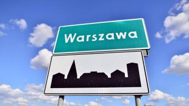 Varşova, Polonya. 7 Mayıs 2022. Warszawa yol tabelası