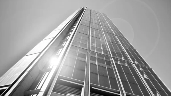 Bottom View Modern Skyscraper Business District Blue Sky Looking Business —  Fotos de Stock