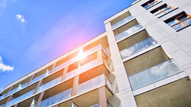 Modern apartment building facade, new apartment buildings exterior.