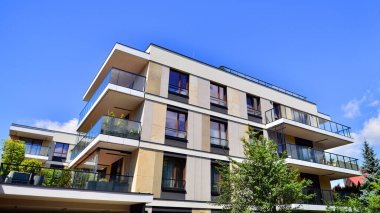 Modern apartment building facade, new apartment buildings exterior.
