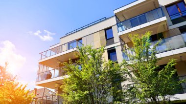Modern apartment building facade, new apartment buildings exterior.