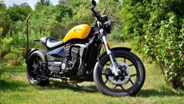 Warsaw, Poland. 19 July 2022. The Junak M15 motorcycle is a combination of the classic cruiser line with a modern finish. It is an mixture of classics and modern forms. Another name is Leonart Pilder.