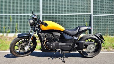 Warsaw, Poland. 1 August 2022. The Junak M15 motorcycle is a combination of the classic cruiser line with a modern finish. It is an mixture of classics and modern forms. Another name is Leonart Pilder