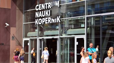 Warsaw, Poland. 10 August 2022. Main entrance to the building of the Copernicus Science Center. It is a museum that popularizes science among children and adolescents.