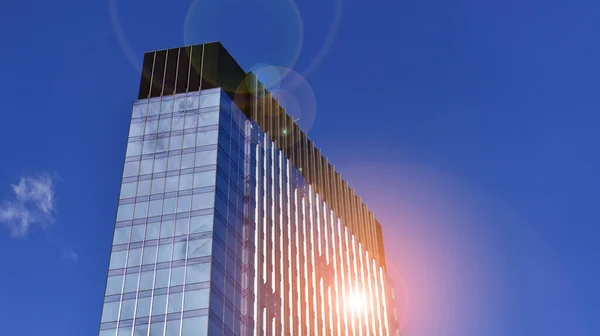 Modern Üveghomlokzat Kék Ellen Lényegében Egy Épület Üzleti Negyedben Alacsony — Stock Fotó