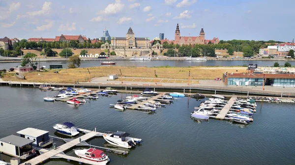 Szczecin Poland August 2022 Aerial View Szczecin City Port Odra — ストック写真