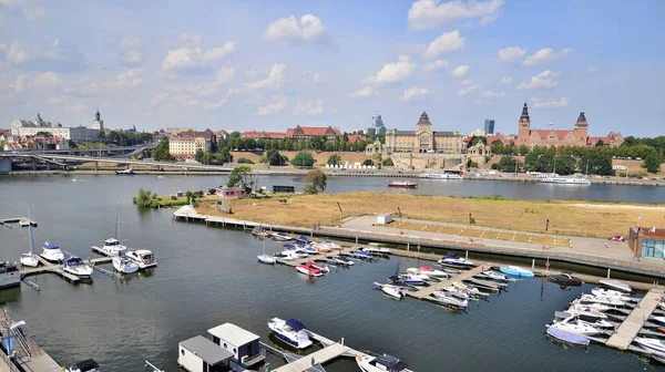 Szczecin Poland August 2022 Aerial View Szczecin City Port Odra — Photo