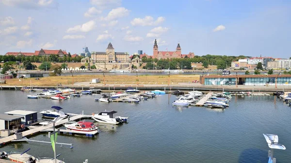 Szczecin Poland August 2022 Aerial View Szczecin City Port Odra — ストック写真
