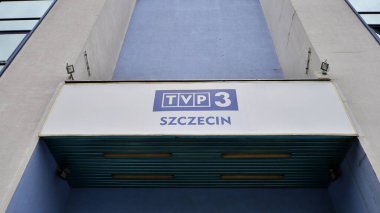 Szczecin, Poland. 29 August 2022. Sign TVP3 Szczecin. Company signboard TVP3 Szczecin.