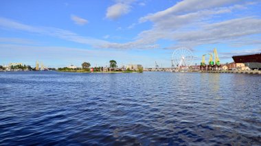 Szczecin, Poland. 30 August 2022. Landscape view on the Odra River from  Chrobry Boulevard.