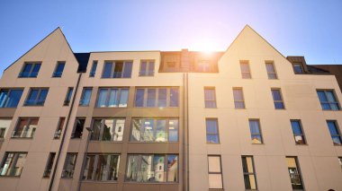 Modern residential building on a sunny day. Apartment house.
