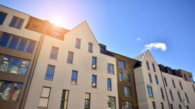 Modern residential building on a sunny day. Apartment house.