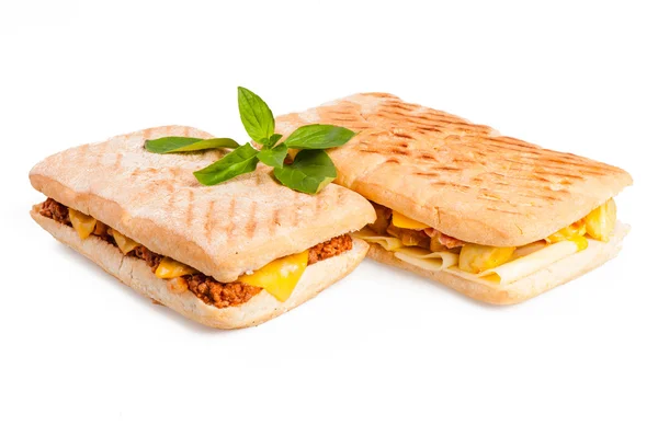 Panini with meat and cheese — Stock Photo, Image