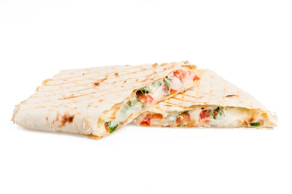 Pita sandwich with cheese and tomatoes — Stock Photo, Image