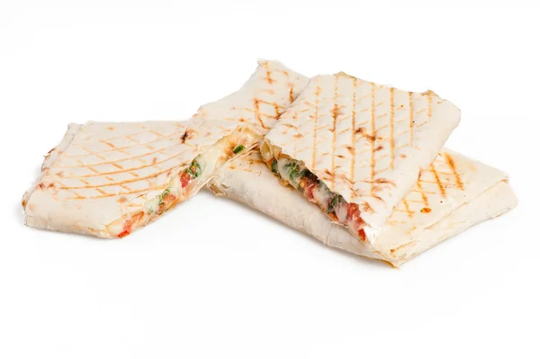 Pita sandwich with cheese and tomatoes — Stock Photo, Image