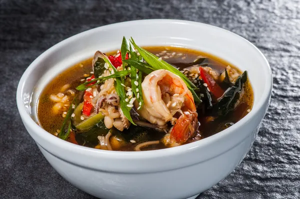 Japanese soup with seafood — Stock Photo, Image