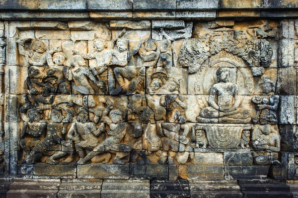 Bas-reliëf in borobudur — Stockfoto