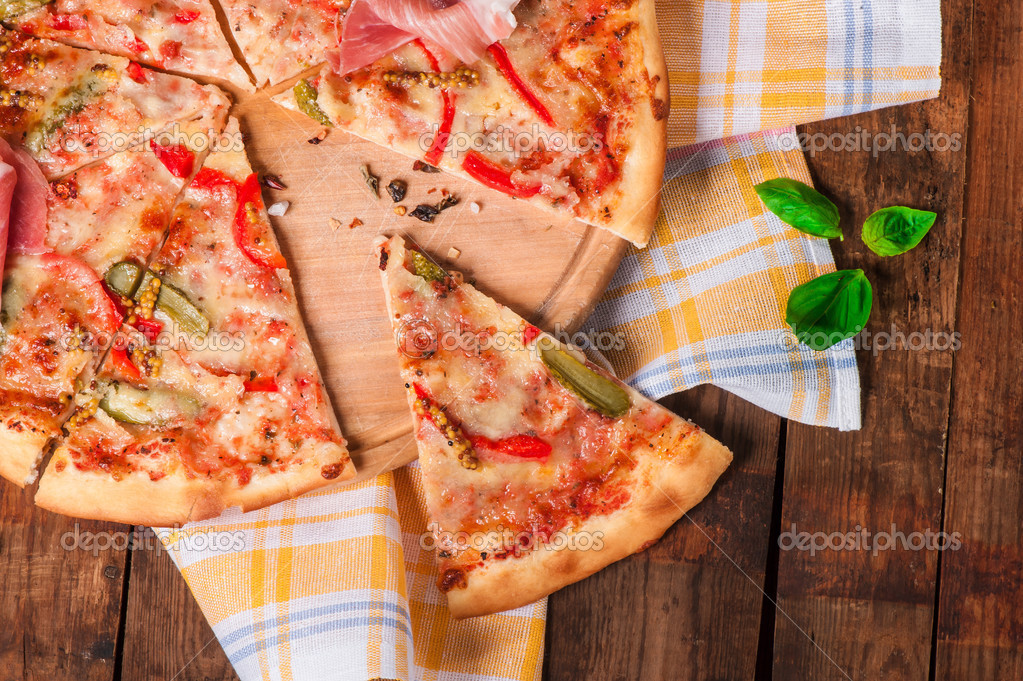 Pizza with jerky beef — Stock Photo © nickvelichko 43138249