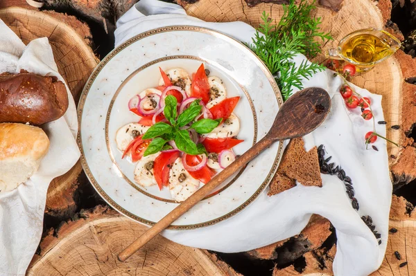 Salat mit Tomaten und Käse — Stockfoto