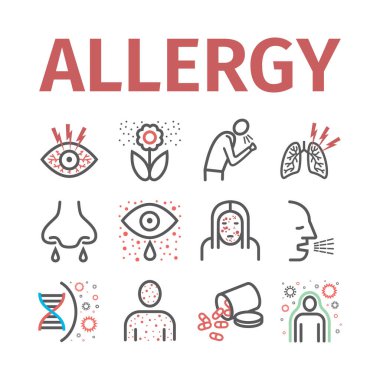 Alerji belirtileri bilgi simgelerini simgeler. Web grafiği için vektör işareti.