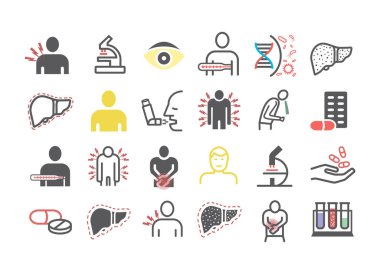 Hepatit ikonu Infographics. Semptomlar, tedavi. Web grafikleri için vektör işaretleri.