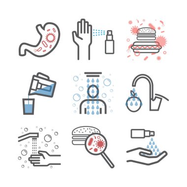 Hijyen çizgisi simgeleri ayarlandı. Web grafikleri için vektör işaretleri