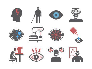 Glaucoma. Symptoms. Icons set. Vector signs for web graphics